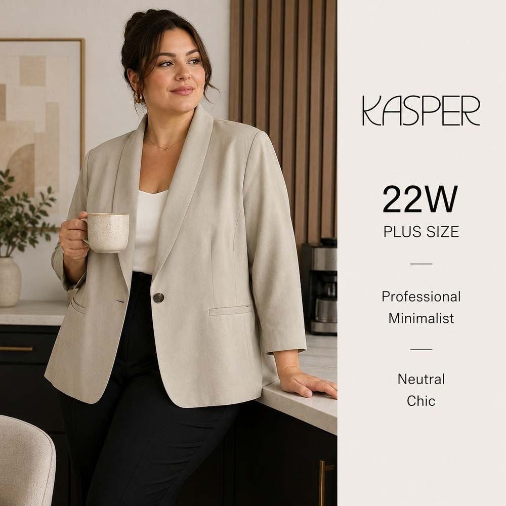 Kasper Blazer Women 22W Linen Blend Professional Sophisticated Tailored Classic
